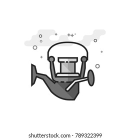 Fishing reel icon in flat outlined grayscale style. Vector illustration.