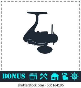 Fishing reel icon flat. Simple vector symbol and bonus icon
