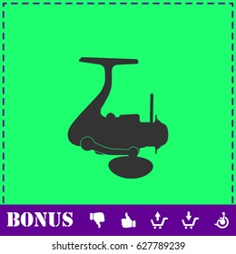 Fishing reel icon flat. Simple vector symbol and bonus icon