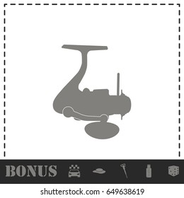 Fishing reel icon flat. Simple vector symbol and bonus icon