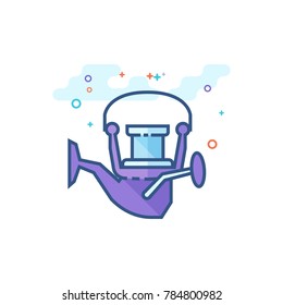 Fishing reel icon in outlined flat color style. Vector illustration.