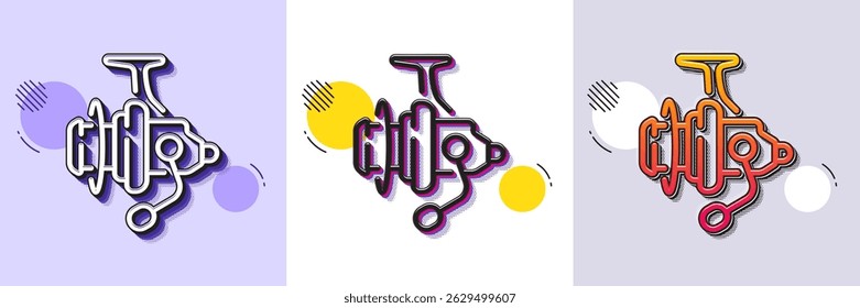 Fishing reel line icon. Halftone dotted pattern. Gradient icon with grain shadow. Fisherman coil sign. Spinning equipment symbol. Line fishing reel icon. Various designs. Vector