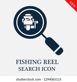 Fishing reel search icon. Editable Fishing reel search icon for web or mobile.