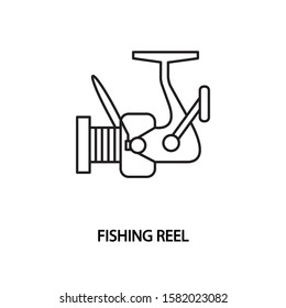 Fishing reel vector line icon.