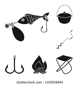 Fishing and rest black icons in set collection for design. Tackle for fishing vector symbol stock web illustration.
