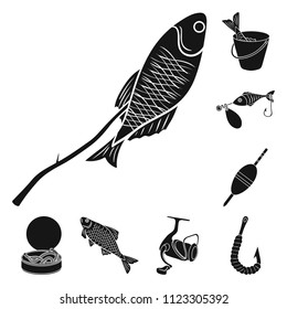 Fishing and rest black icons in set collection for design. Tackle for fishing vector symbol stock web illustration.