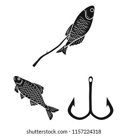 Fishing and rest black icons in set collection for design. Tackle for fishing vector symbol stock web illustration.