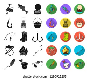 Fishing and rest black,flat icons in set collection for design. Tackle for fishing vector symbol stock web illustration.