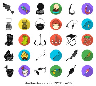 Fishing and rest black,flat icons in set collection for design. Tackle for fishing vector symbol stock web illustration.