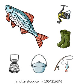 Fishing and rest cartoon icons in set collection for design. Tackle for fishing vector symbol stock web illustration.