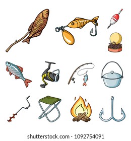 Fishing and rest cartoon icons in set collection for design. Tackle for fishing vector symbol stock web illustration.