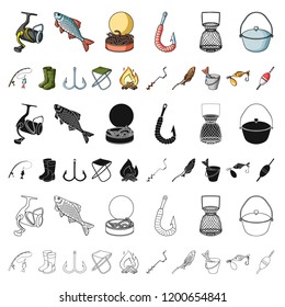 Fishing and rest cartoon icons in set collection for design. Tackle for fishing vector symbol stock web illustration.