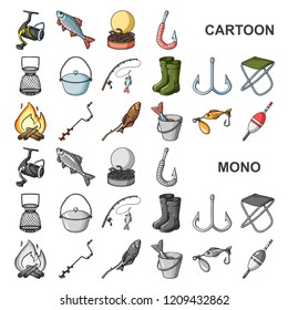 Fishing and rest cartoon icons in set collection for design. Tackle for fishing vector symbol stock web illustration.