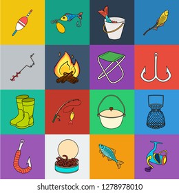 Fishing and rest cartoon icons in set collection for design. Tackle for fishing vector symbol stock web illustration.