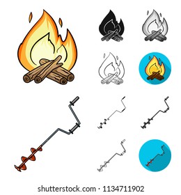 Fishing and rest cartoon,black,flat,monochrome,outline icons in set collection for design. Tackle for fishing vector symbol stock web illustration.