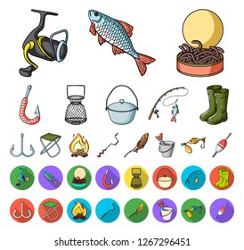 Fishing and rest cartoon,flat icons in set collection for design. Tackle for fishing vector symbol stock web illustration.