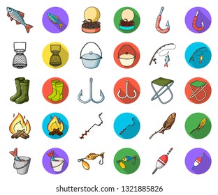 Fishing and rest cartoon,flat icons in set collection for design. Tackle for fishing vector symbol stock web illustration.
