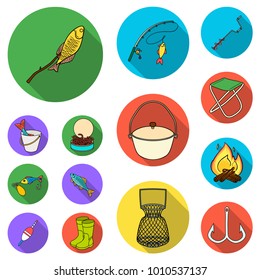 Fishing and rest flat icons in set collection for design. Tackle for fishing vector symbol stock web illustration.