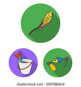 Fishing and rest flat icons in set collection for design. Tackle for fishing vector symbol stock web illustration.