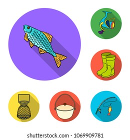 Fishing and rest flat icons in set collection for design. Tackle for fishing vector symbol stock web illustration.