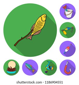 Fishing and rest flat icons in set collection for design. Tackle for fishing vector symbol stock web illustration.