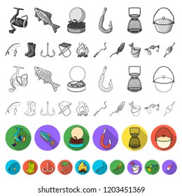 Fishing and rest flat icons in set collection for design. Tackle for fishing vector symbol stock web illustration.
