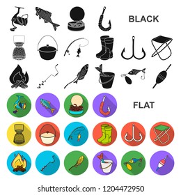 Fishing and rest flat icons in set collection for design. Tackle for fishing vector symbol stock web illustration.