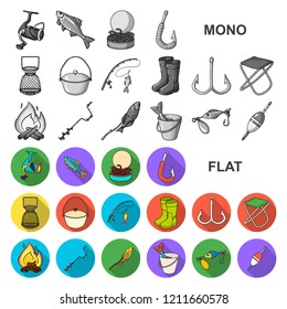 Fishing and rest flat icons in set collection for design. Tackle for fishing vector symbol stock web illustration.