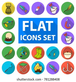 Fishing and rest flat icons in set collection for design. Tackle for fishing vector symbol stock web illustration.