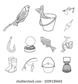 Fishing and rest outline icons in set collection for design. Tackle for fishing vector symbol stock web illustration.