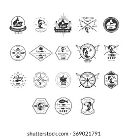Fishing Retro Design Insignias Logotypes Set. Vector Elements Illustration Collection.