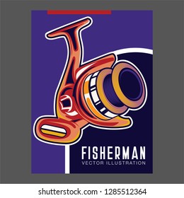 Fishing Retro Poster: Inflatable Boat and Equipment for Fishing. Vector illustration