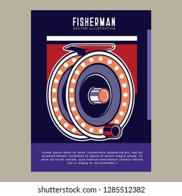 Fishing Retro Poster: Inflatable Boat and Equipment for Fishing. Vector illustration