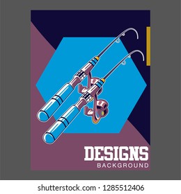 Fishing Retro Poster: Inflatable Boat and Equipment for Fishing. Vector illustration
