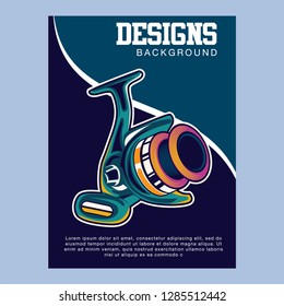 Fishing Retro Poster: Inflatable Boat and Equipment for Fishing. Vector illustration