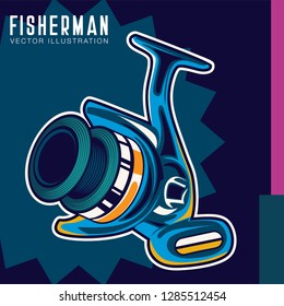 Fishing Retro Poster: Inflatable Boat and Equipment for Fishing. Vector illustration