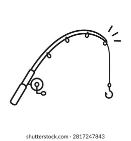 Fishing rod bending line icon. Minimalist line icon on a white background