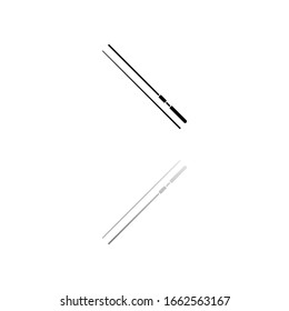 Fishing rod. Black symbol on white background. Simple illustration. Flat Vector Icon. Mirror Reflection Shadow. Can be used in logo, web, mobile and UI UX project