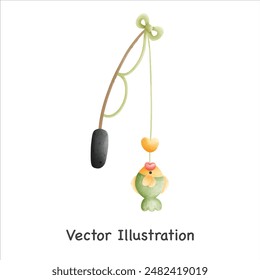 Fishing rod in camping. Camping elements set. Vector Illustration