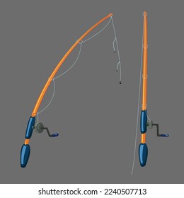 Fishing Rod Cartoon Prop 2 Sets Different Angles with hooks Colored Illustration Art