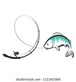 Fishing rod with catch fish silhouette