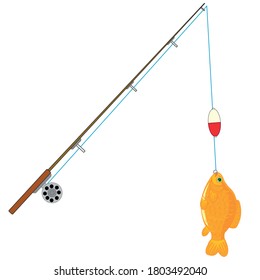 Fishing rod with caughted by fish on hook