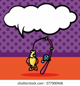 Fishing rod color doodle, speech bubble