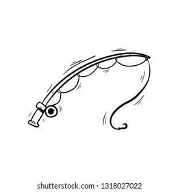 fishing rod doodle icon vector 