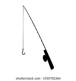 Fishing Rod doodle vector. Spinning rod isolated on white background. Cartoon fishing pole coloring page. Line art 
