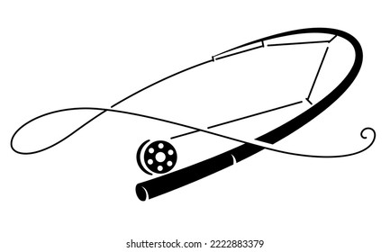 Fishing Rod Drawing, Black Fly Fishing Rod On White Background