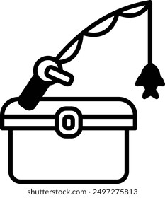 A Fishing rod and fish box icon in line style.