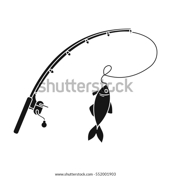 白い背景に黒いスタイルの釣り竿と魚のアイコン 釣りのシンボルのストックベクターイラスト のベクター画像素材 ロイヤリティフリー
