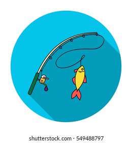 Fishing rod and fish icon in flat style isolated on white background. Fishing symbol stock vector illustration.