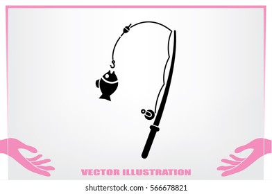 Fishing Rod and a fish icon vector illustration.